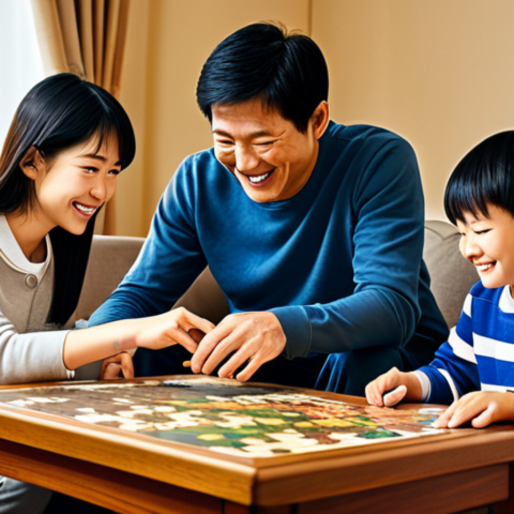 Family Puzzle Time**

"A cozy living room scene. A family (mother, father, and two children) are sitting around a coffee table, working on a jigsaw puzzle featuring Oshiri Tantei characters. The room is warm and inviting, with soft lighting. Everyone is smiling and engaged. Fully clothed in comfortable, casual attire. Safe for work, appropriate content, family-friendly, professional photography, perfect anatomy, natural proportions, well-formed hands, proper finger count."

**