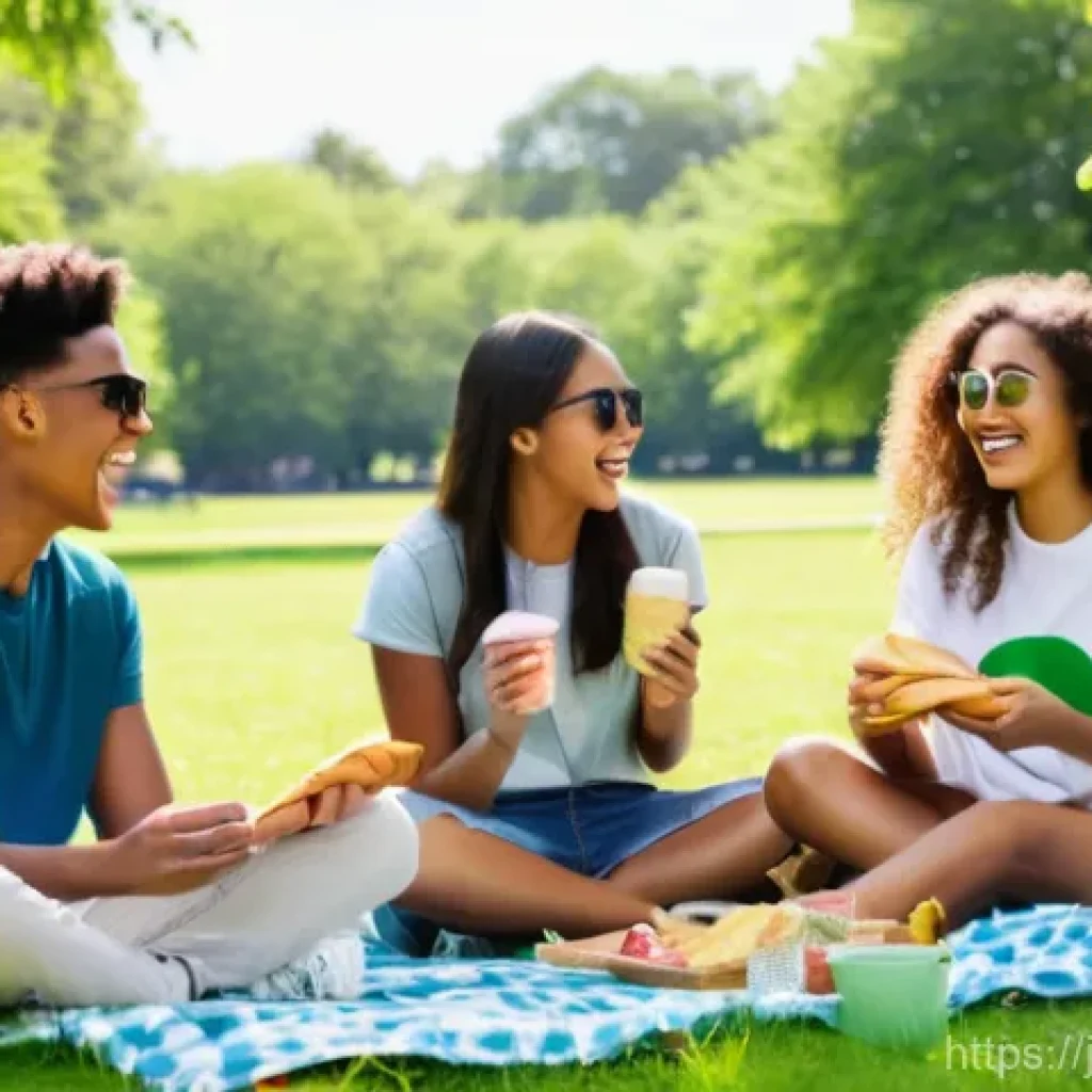 엉덩이탐정 트렌드 분석 - A vibrant, cheerful scene of a diverse group of teenagers (around 15-17 years old) enjoying a summer...