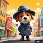 엉덩이탐정 에피소드 목록 - A cheerful cartoon detective character with a face shaped like a rounded buttocks, wearing a stylish...